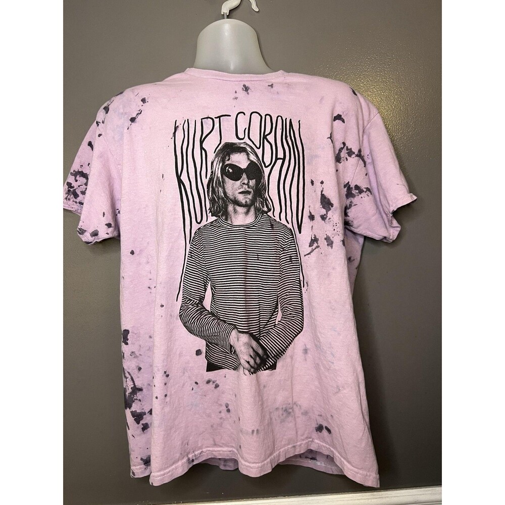Kurt Cobain Shirt Mens Medium Pink Bleach Tie Dye Graphic Band Tee Rock Grunge - Picture 2 of 7